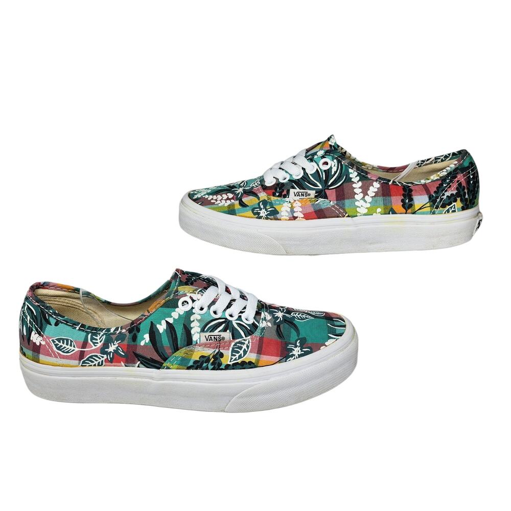 Vans Shoes Womens 8 Plaid Tropical Hawaiian Kawaii Low Tops Multicolor Green